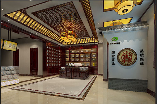 江夏古朴典雅的中式茶叶店大堂设计效果图